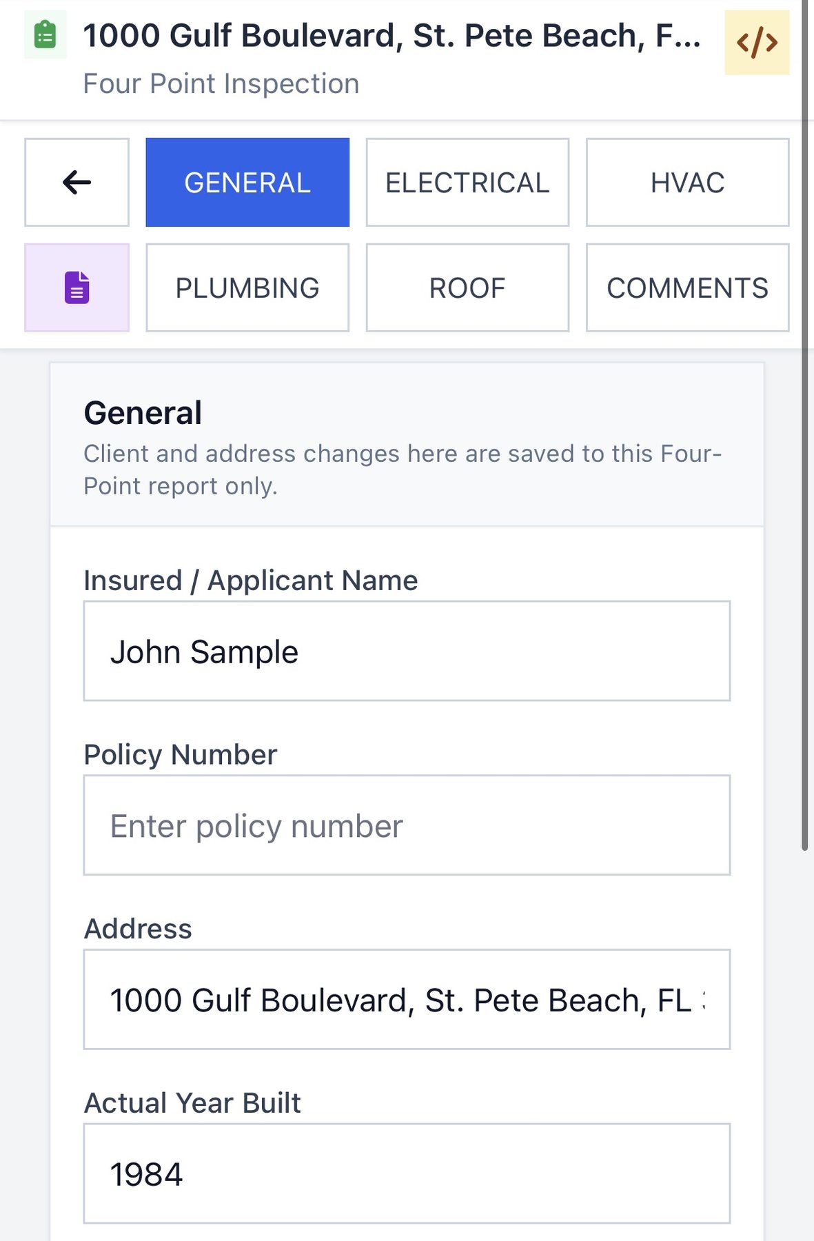Example report writer screen